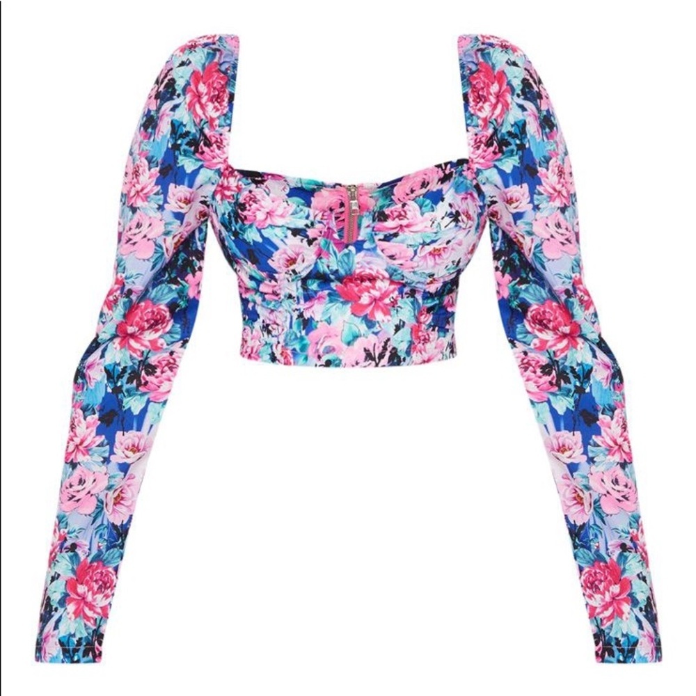 PLT Multi 80S Floral Printed Cup Ruched Cr…